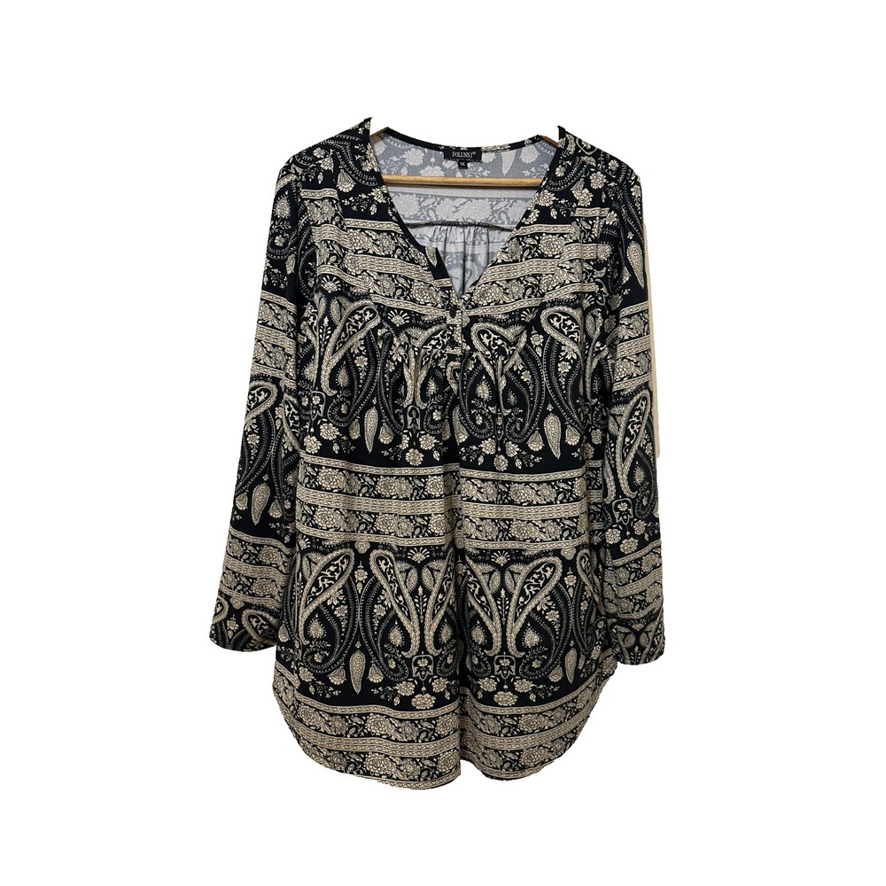 Folunsi Womans  Henley Top Size 3X‎ Abstract Western Cowboy  Grunge Office